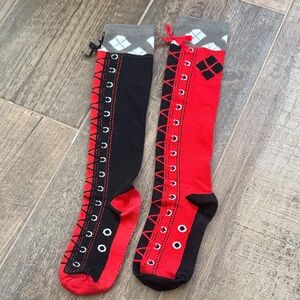 DC Comics Harley Quinn Black and Red Argyle Socks